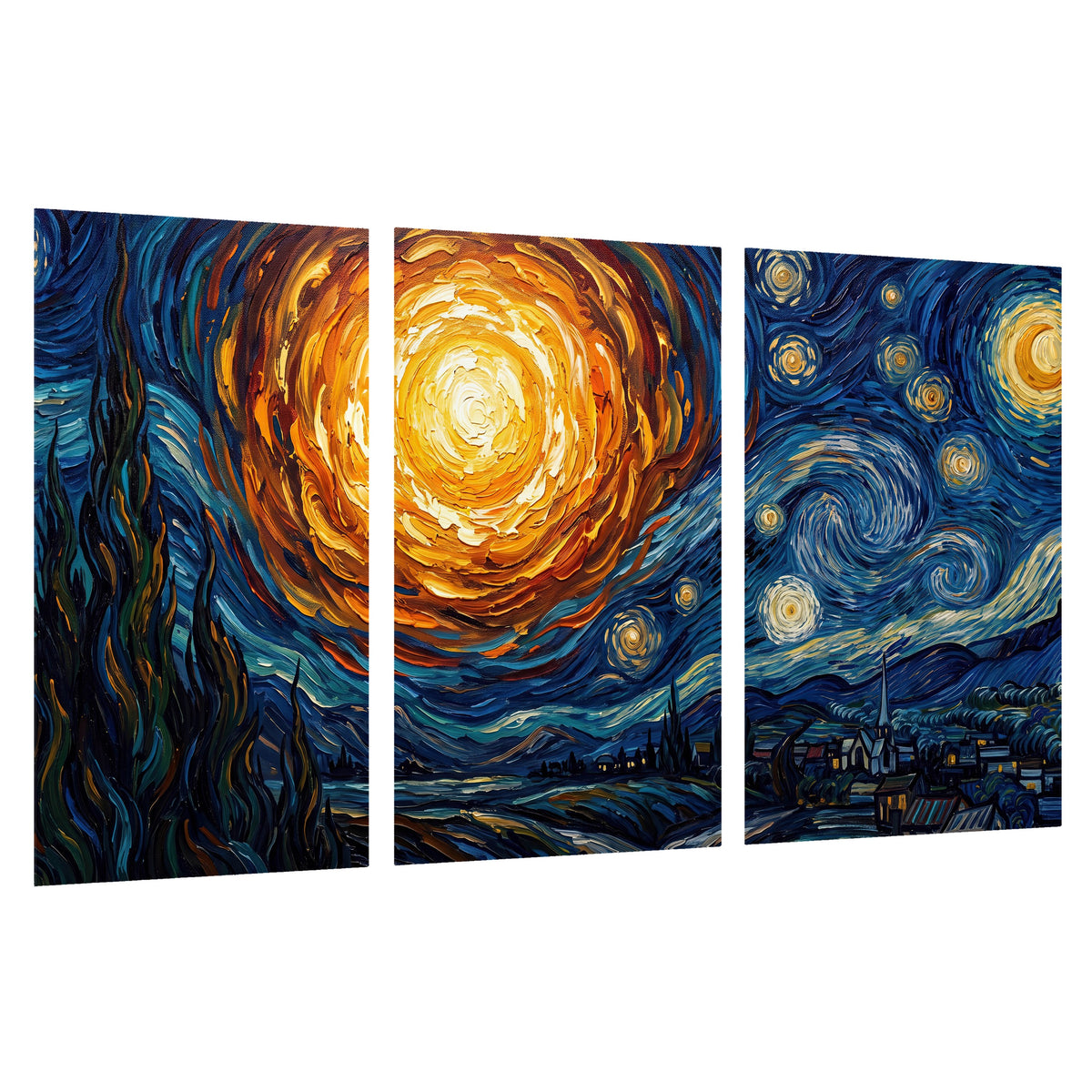 Starry night sky painting set of 3 poster prints on a white background