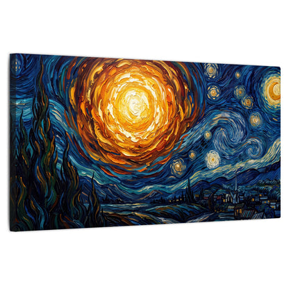Starry night sky painting stretched canvas wall art on a white background