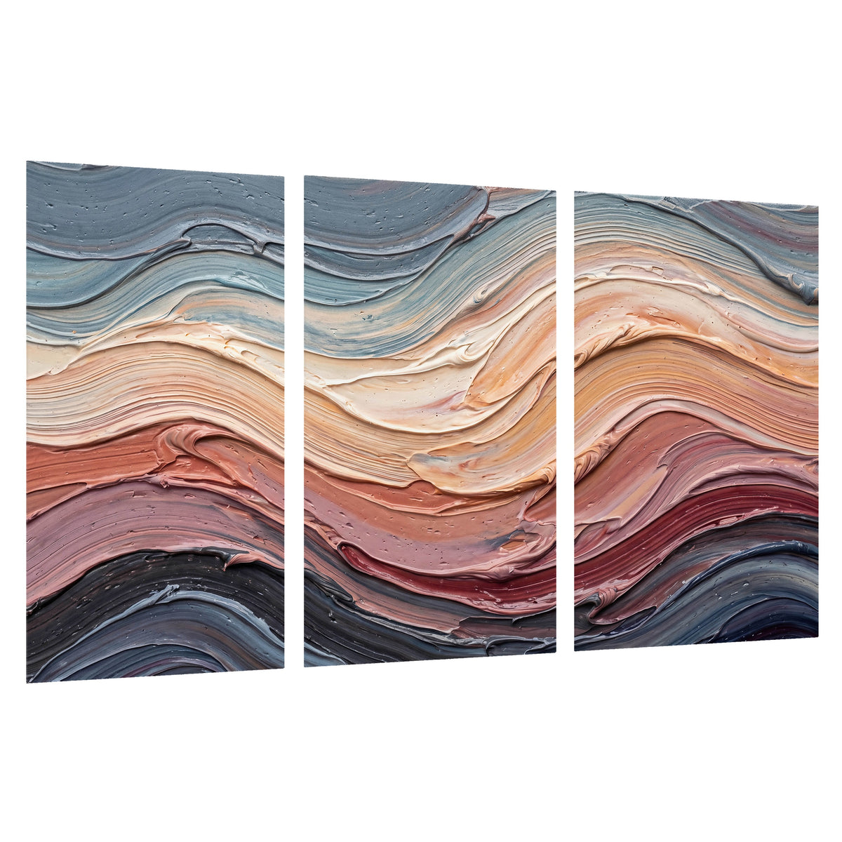 Pastel waves textured abstract painting set of 3 poster prints on a white background