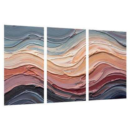 Pastel waves textured abstract painting set of 3 poster prints on a white background