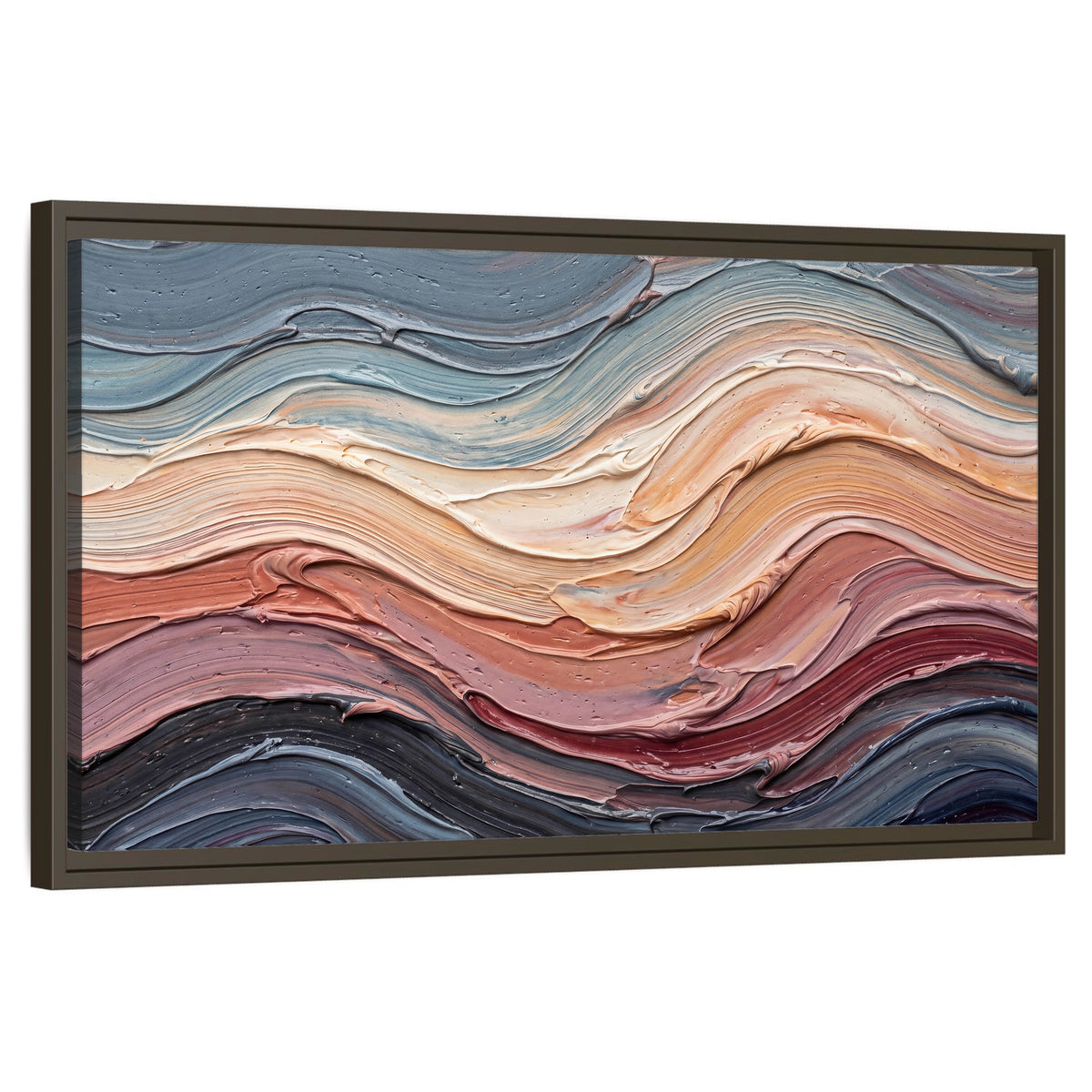Pastel waves textured abstract painting framed canvas wall art on a white background