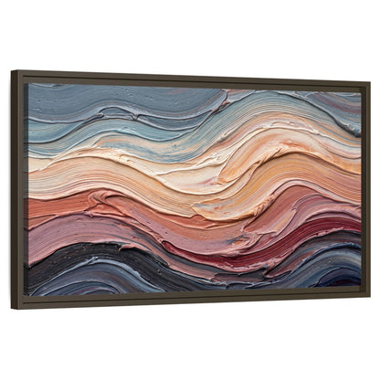 Pastel waves textured abstract painting framed canvas wall art on a white background