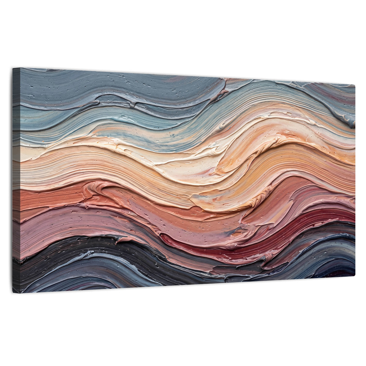Pastel waves textured abstract painting stretched canvas wall art on a white background