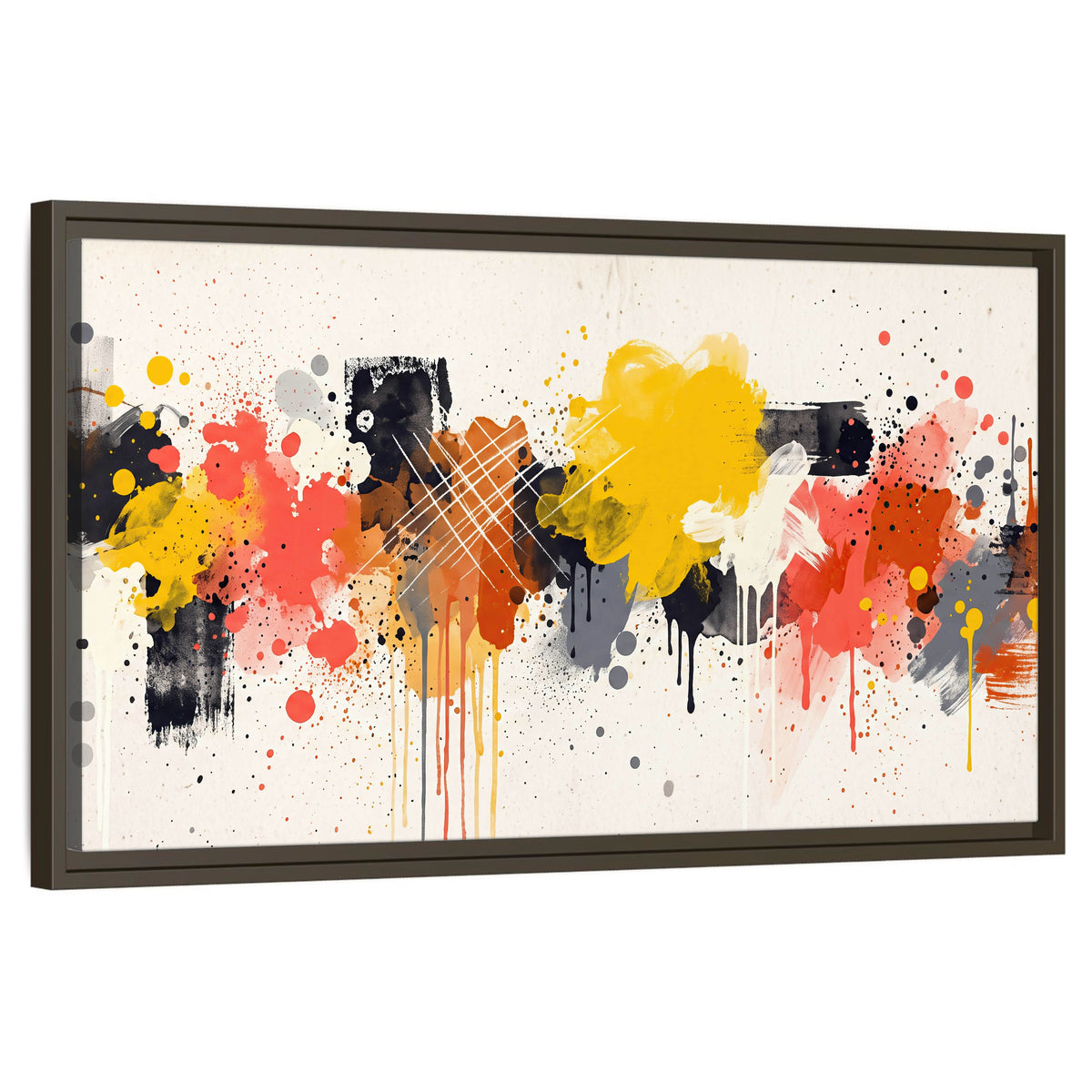 Paint splash abstract painting framed canvas wall art on a white background