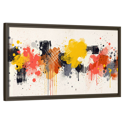 Paint splash abstract painting framed canvas wall art on a white background