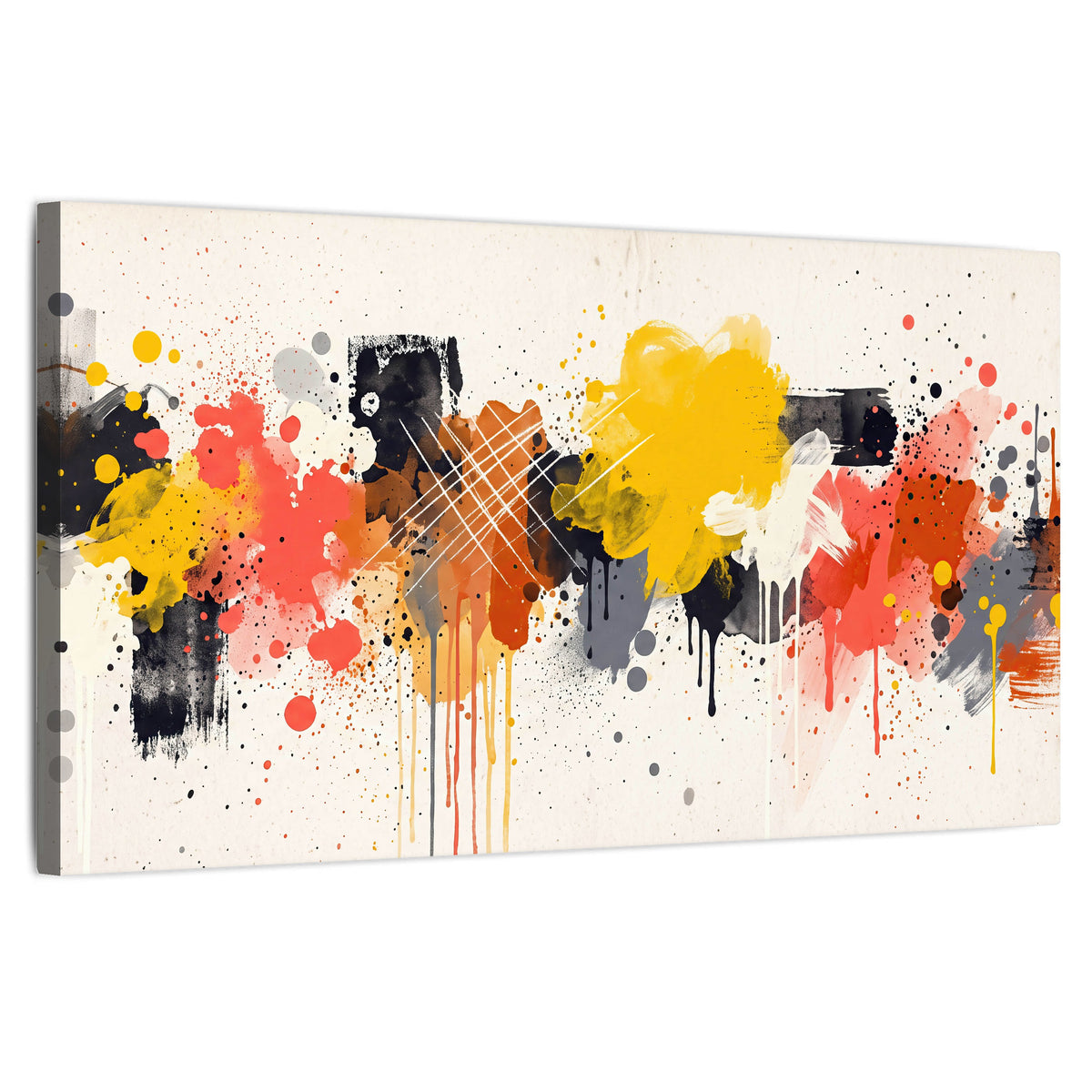 Paint splash abstract painting stretched canvas wall art on a white background