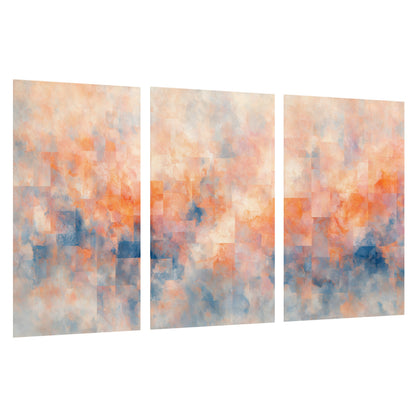 Peach and blue abstract painting set of 3 poster prints on a white background