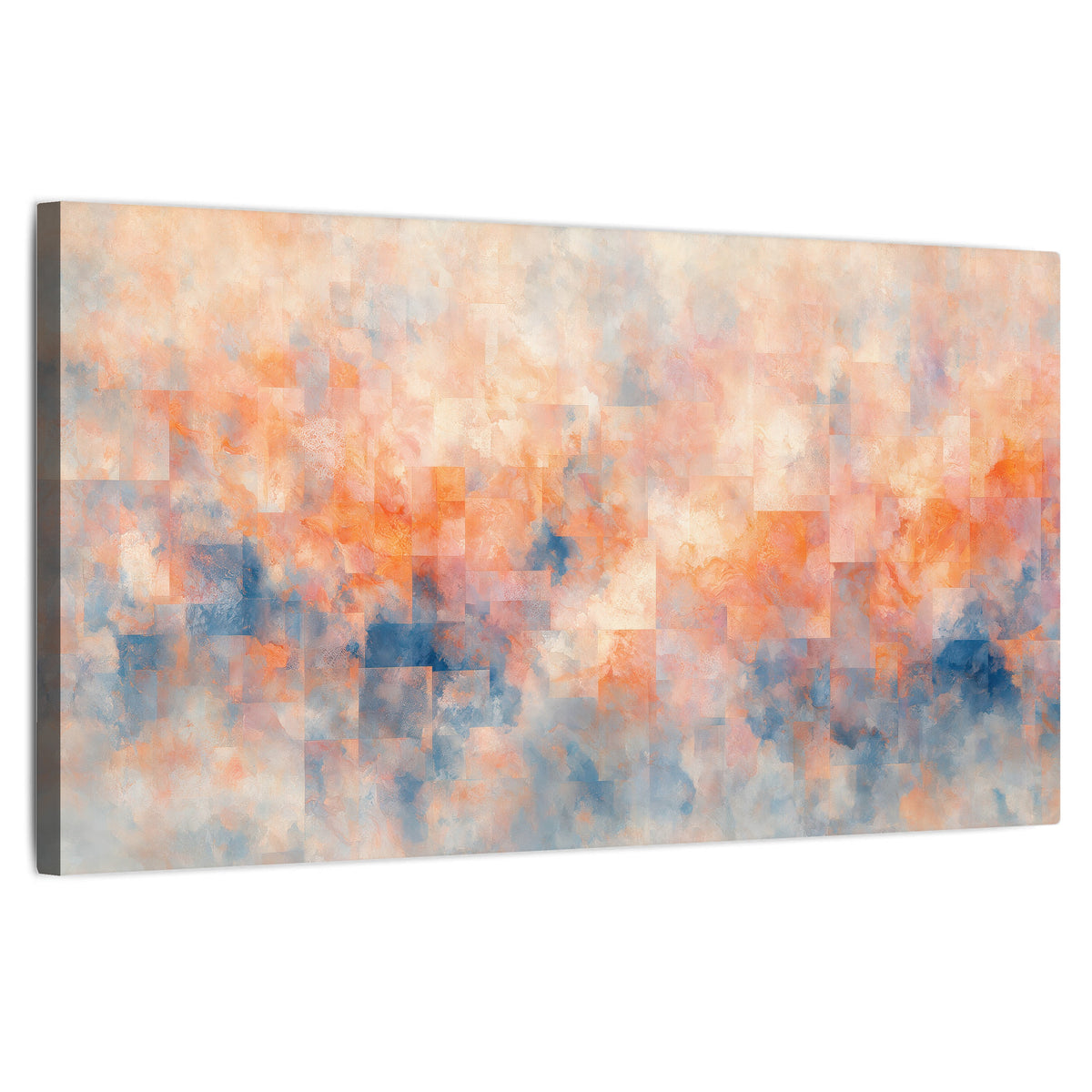 Peach and blue abstract painting stretched canvas wall art on a white background