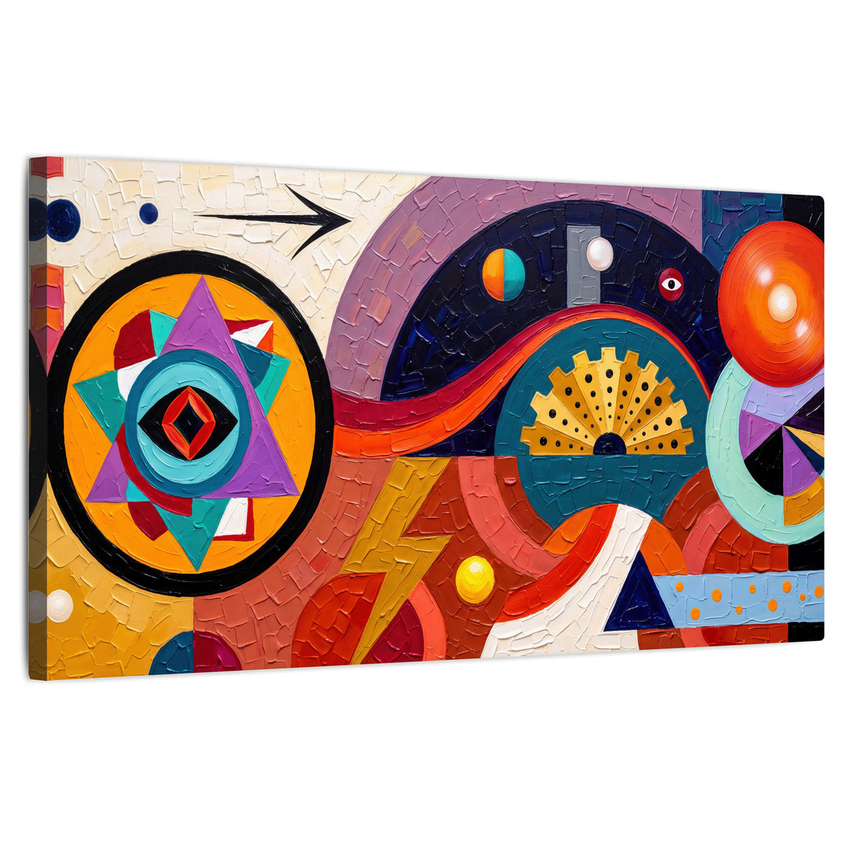 Bold boho geometric painting stretched canvas wall art on a white background