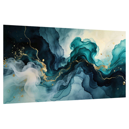 Teal and gold abstract painting poster print on a white background
