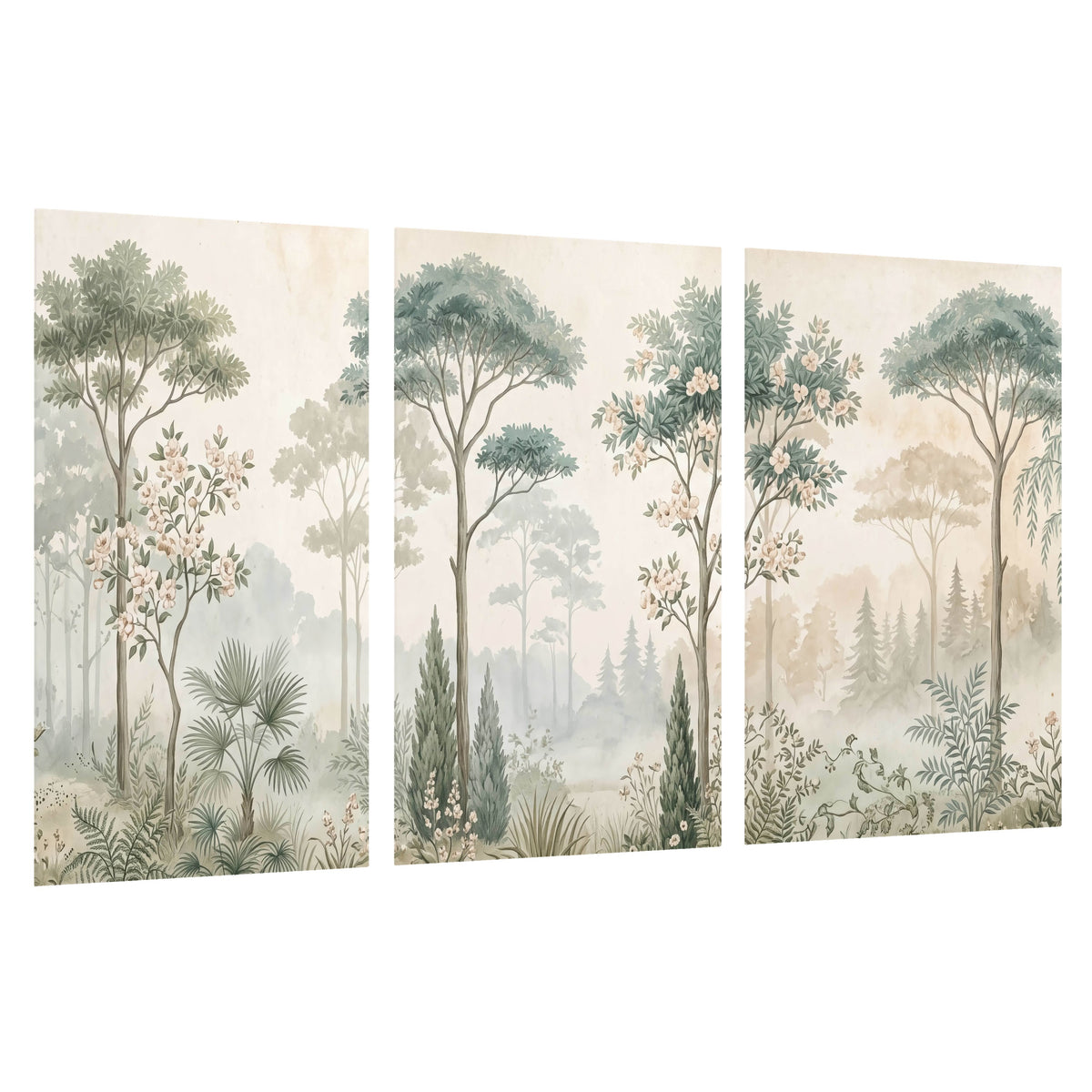 Vintage chinoiserie forest painting set of 3 poster prints on a white background