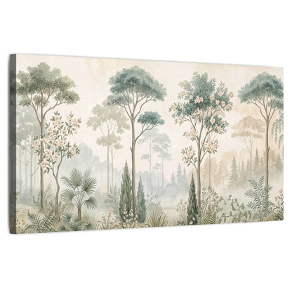 Vintage chinoiserie forest painting stretched canvas wall art on a white background