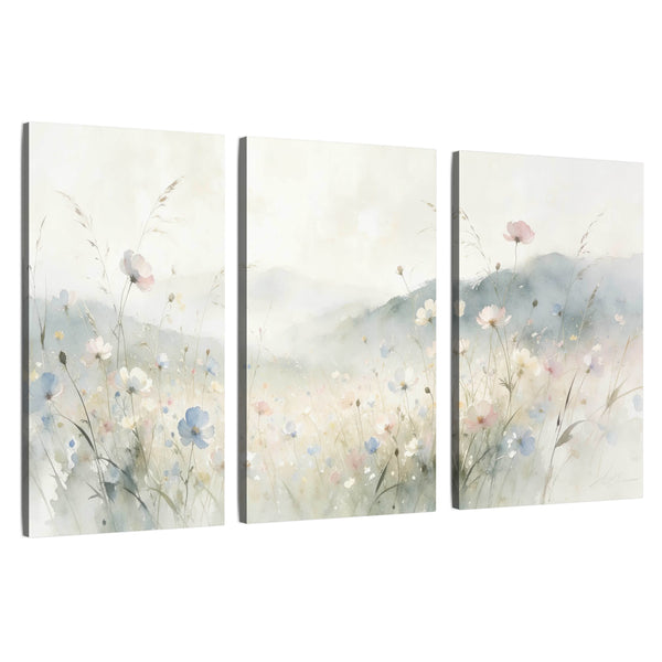 Watercolor Wildflower Meadow Wall Art – Soft Pastel Floral Landscape