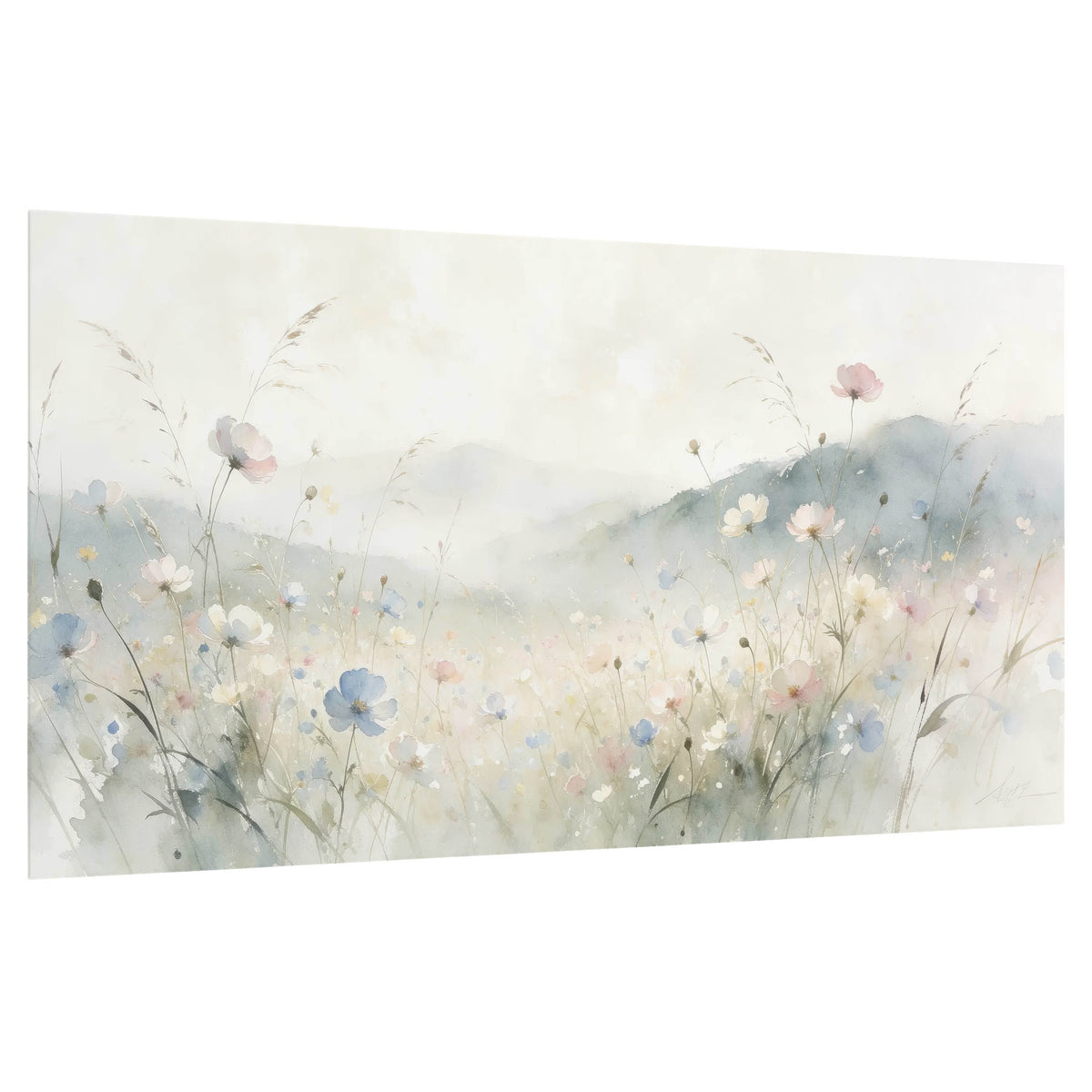 Watercolor wildflower meadow painting poster print on a white background