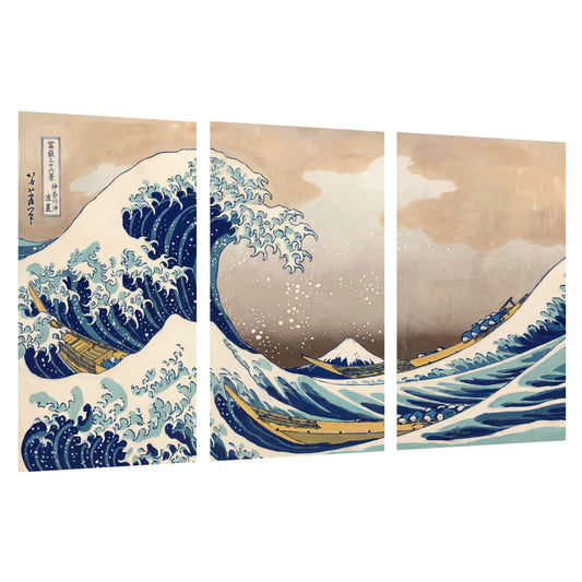 The Great Wave Japanese style painting set of 3 poster prints on a white background