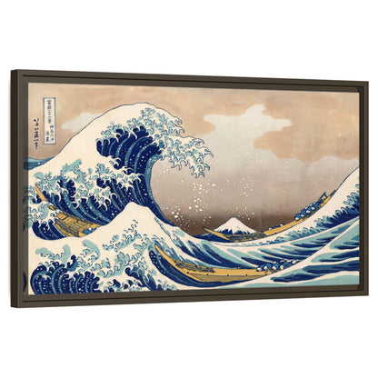 The Great Wave Japanese style painting framed canvas wall art on a white background