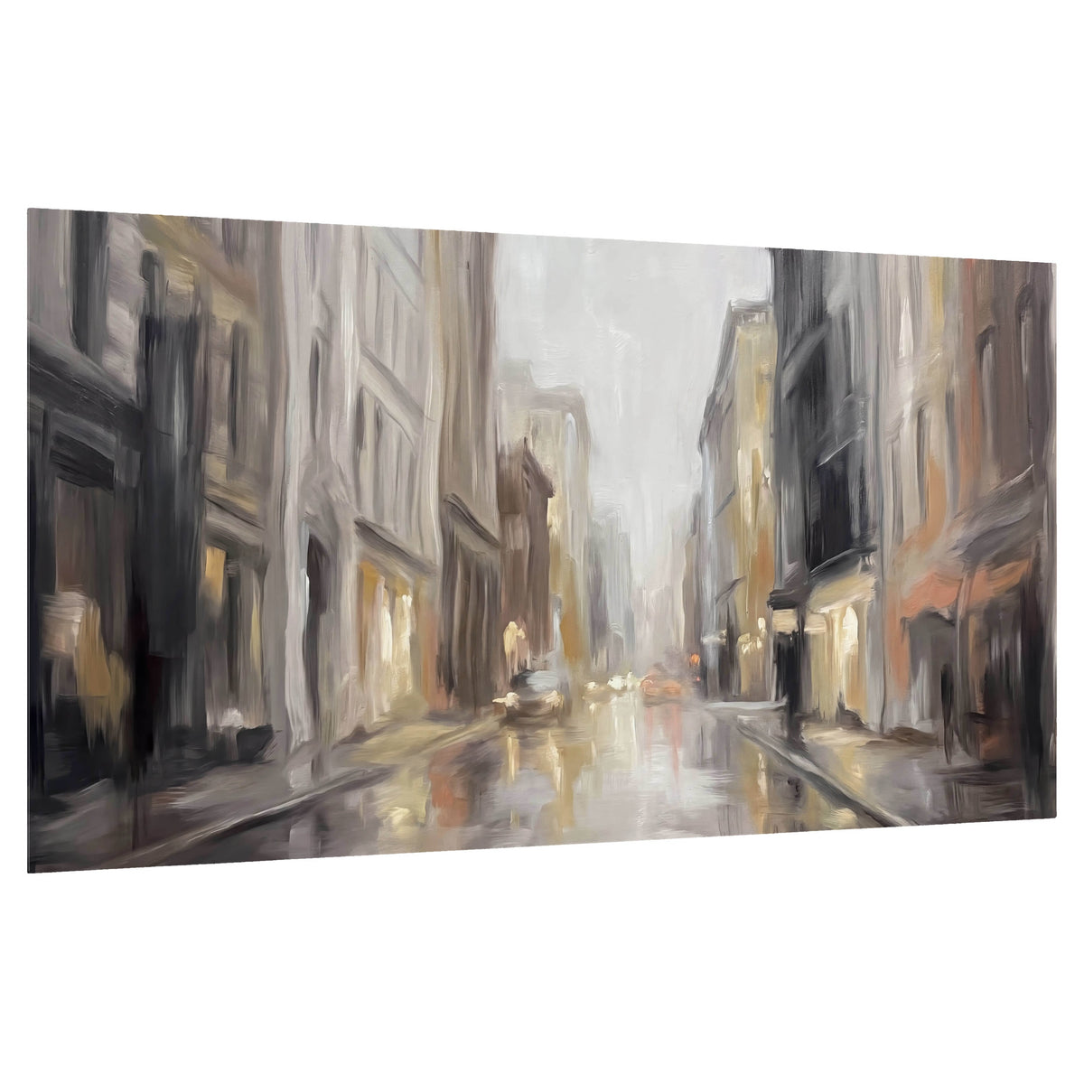 Rainy city street painting poster print on a white background