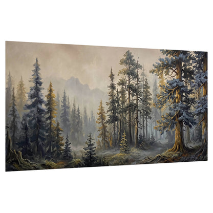 Pine forest mountain painting poster print on a white background