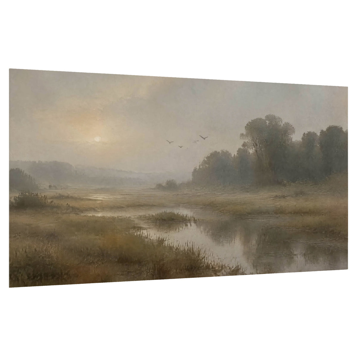 Golden marsh sunrise painting poster print on a white background