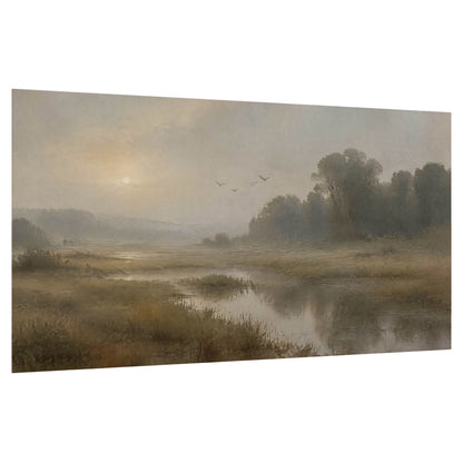 Golden marsh sunrise painting poster print on a white background
