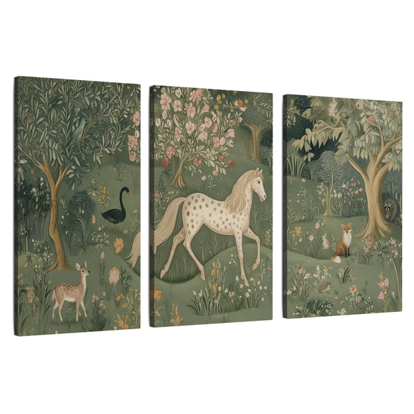Enchanted Woodland Tapestry Wall Art – Horse Deer Fox Vintage Painting