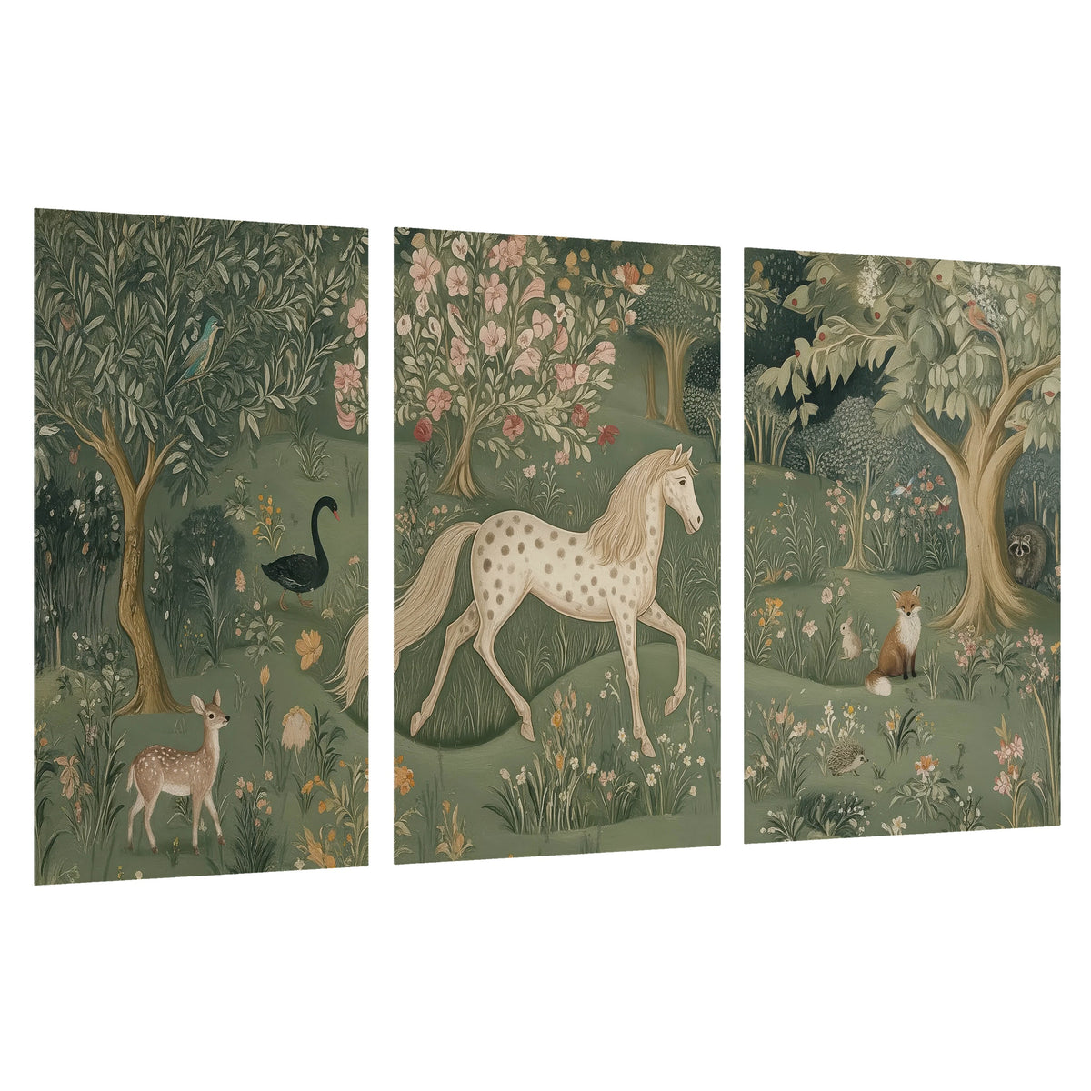 Enchanted woodland tapestry painting set of 3 poster prints on a white background
