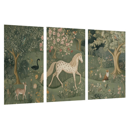 Enchanted woodland tapestry painting set of 3 poster prints on a white background