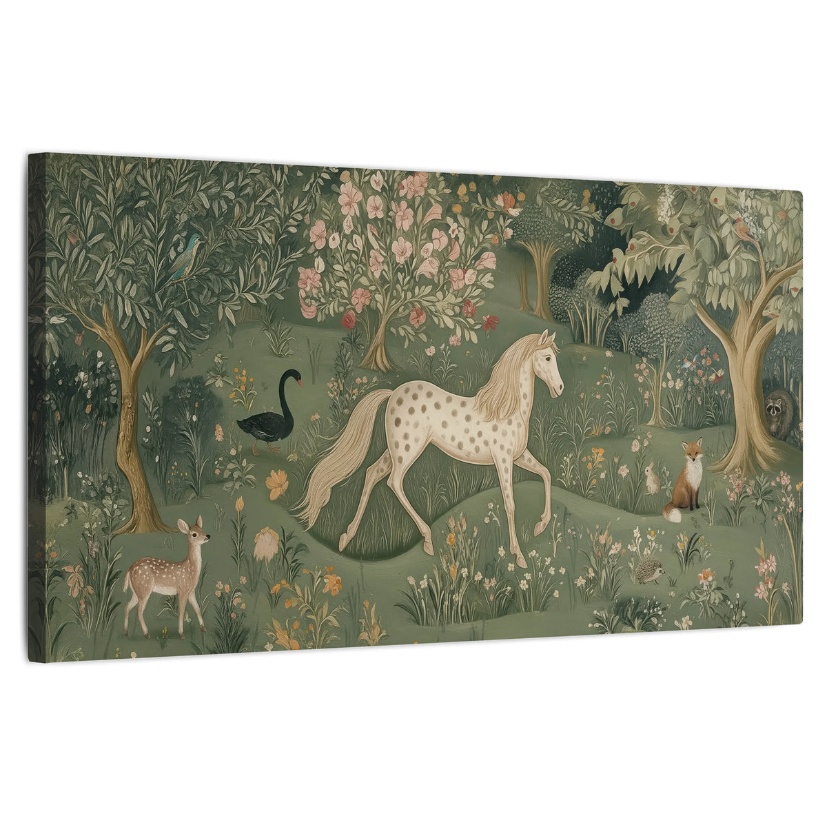 Enchanted woodland tapestry painting stretched canvas wall art on a white background