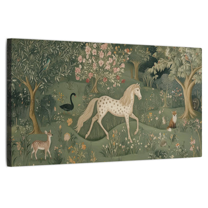 Enchanted woodland tapestry painting stretched canvas wall art on a white background