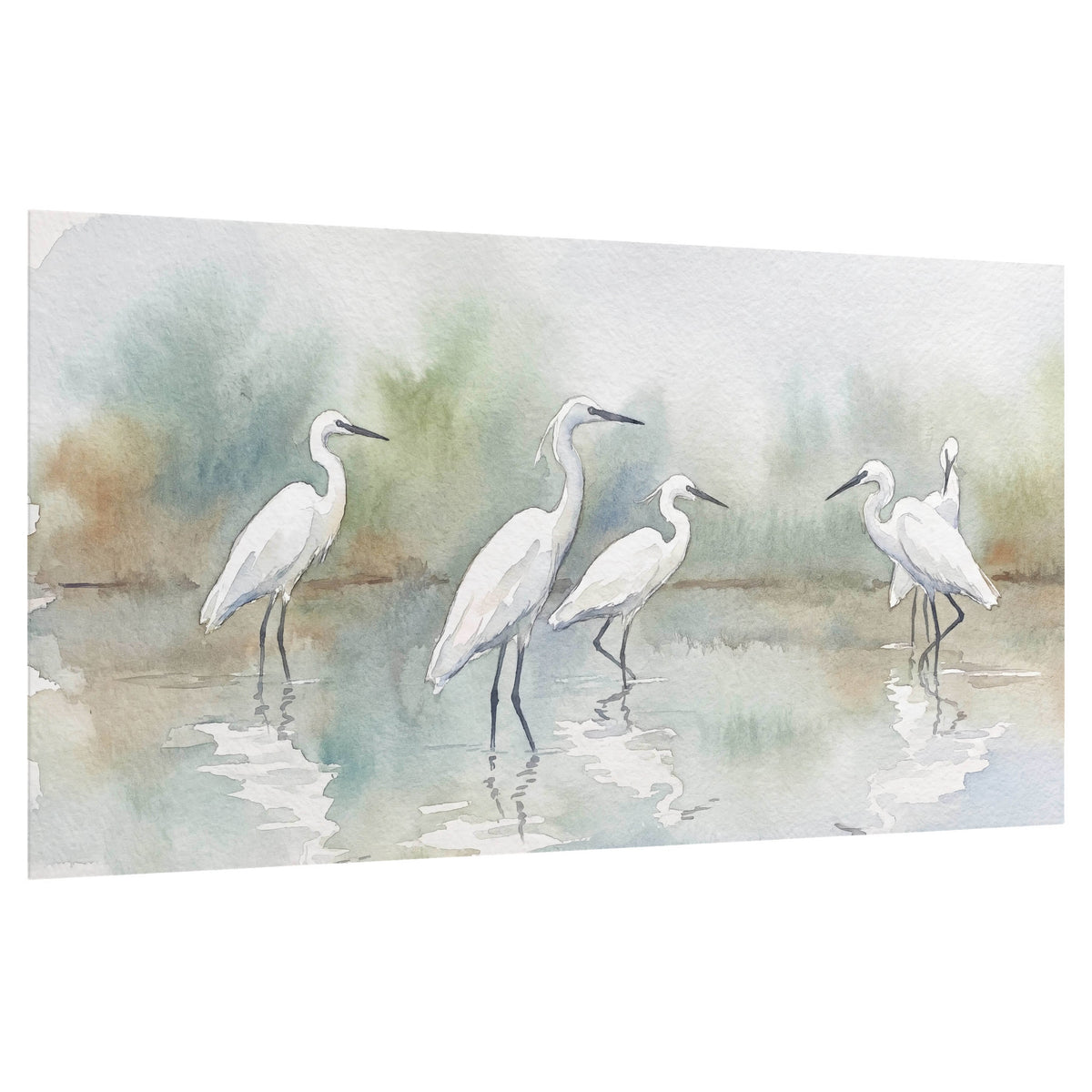 White egrets watercolor poster print on a white background