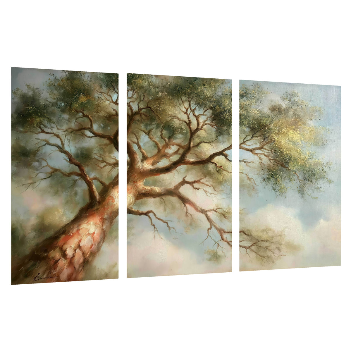 Majestic tree canopy painting set of 3 poster prints on a white background