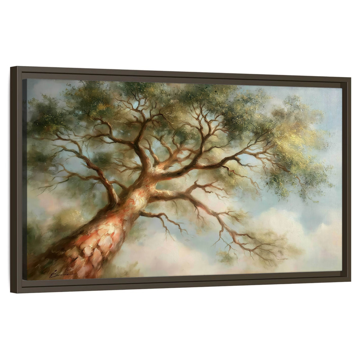 Majestic tree canopy painting framed canvas wall art on a white background