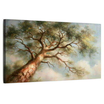 Majestic tree canopy painting stretched canvas wall art on a white background