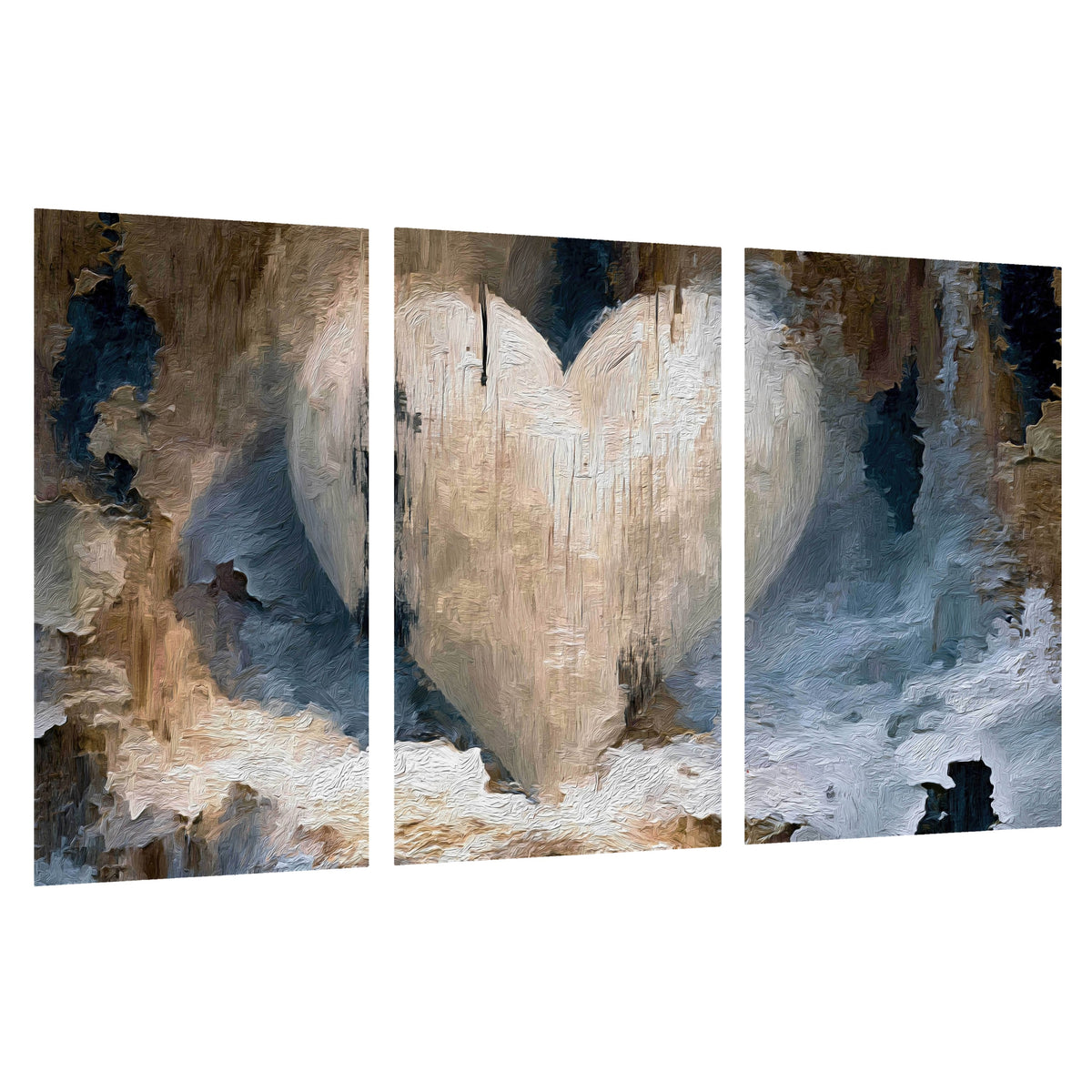 Rustic heart abstract painting set of 3 poster prints on a white background