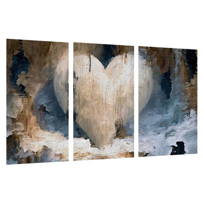 Rustic heart abstract painting set of 3 poster prints on a white background