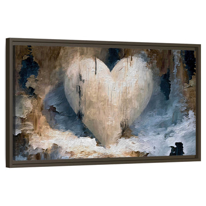 Rustic heart abstract painting framed canvas wall art on a white background