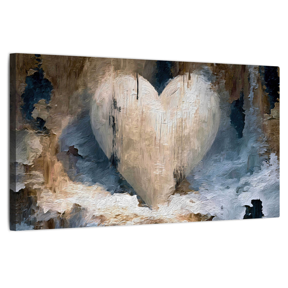 Rustic heart abstract painting stretched canvas wall art on a white background