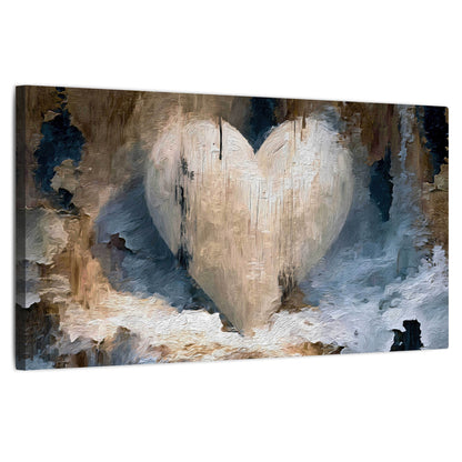 Rustic heart abstract painting stretched canvas wall art on a white background