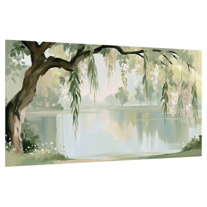 Willow tree by the lake painting poster print on a white background