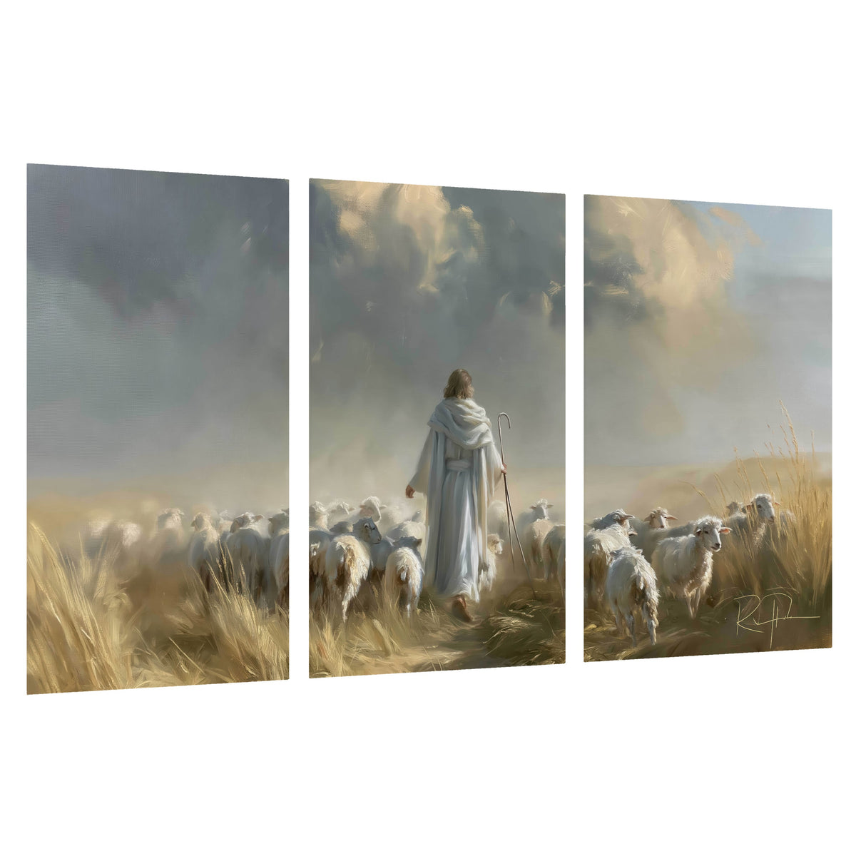 Jesus the Good Shepherd painting set of 3 poster prints on a white background