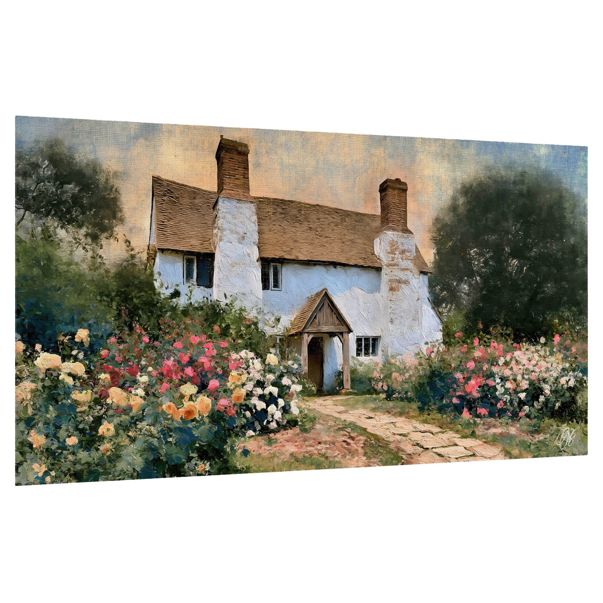 English cottage garden painting poster print on a white background