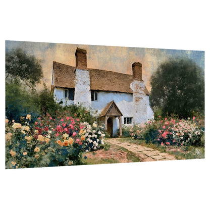 English cottage garden painting poster print on a white background