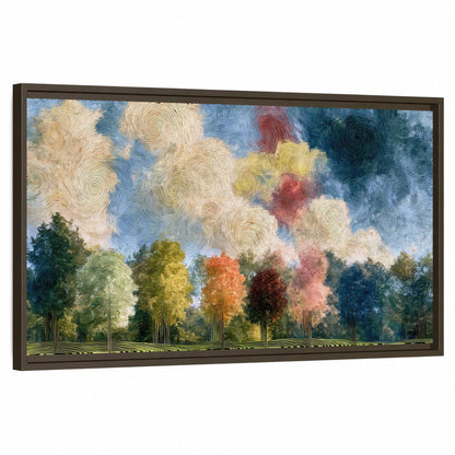 Swirling sky tree painting framed canvas wall art on a white background