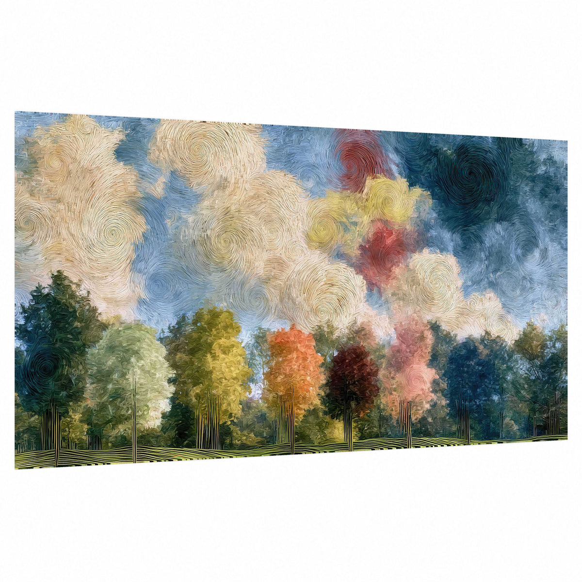 Swirling sky tree painting poster print on a white background