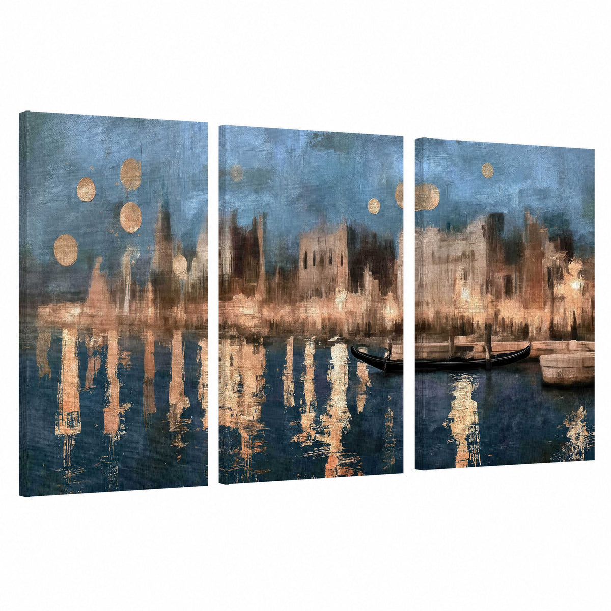 Venice twilight painting 3 piece canvas wall art set on a white background