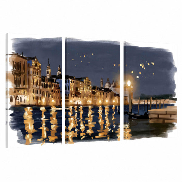 Venice Night Lights Wall Art – Grand Canal Gondola Painting