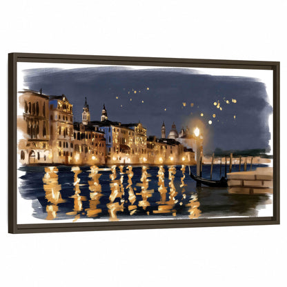 Venice night painting framed canvas wall art on a white background
