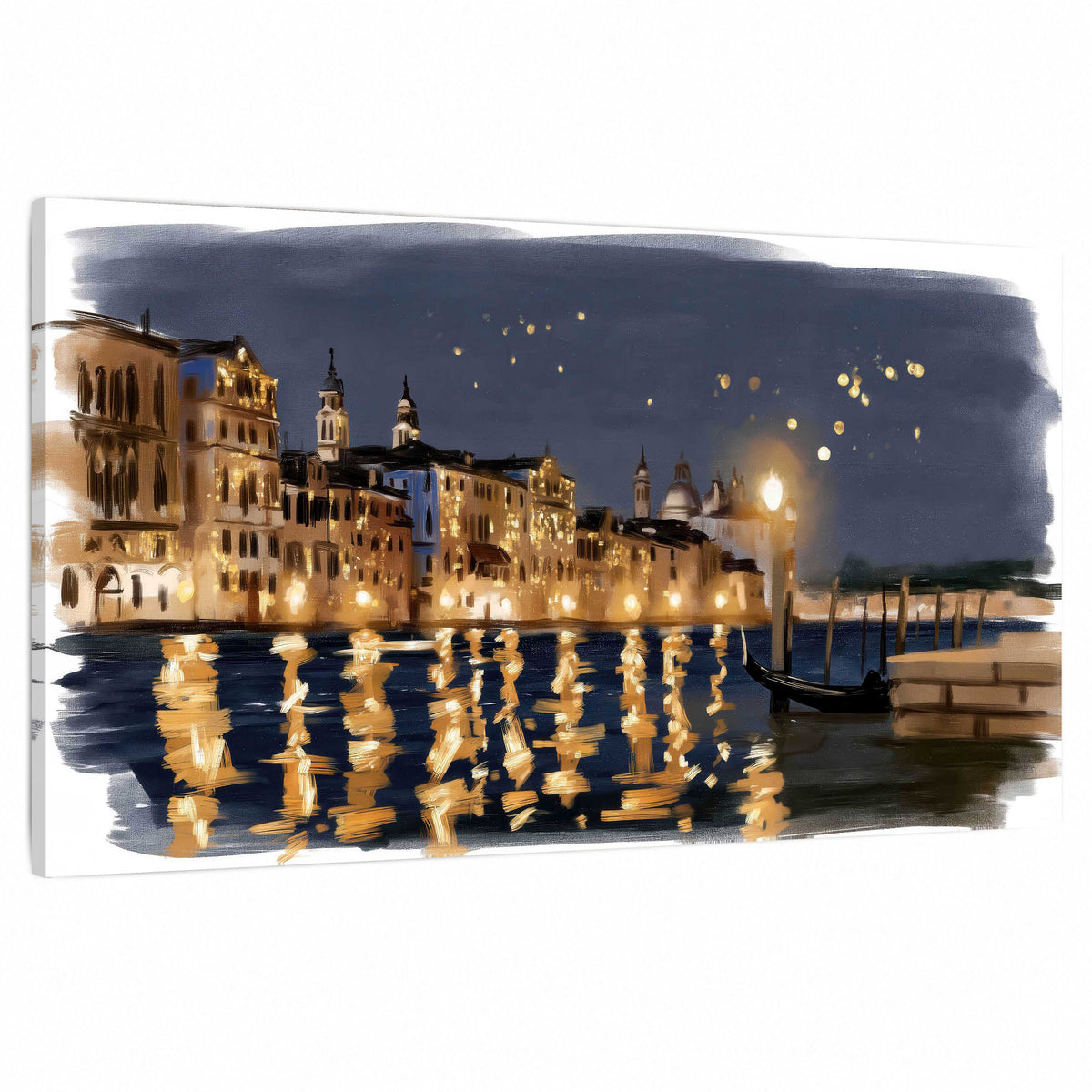 Venice night painting stretched canvas wall art on a white background