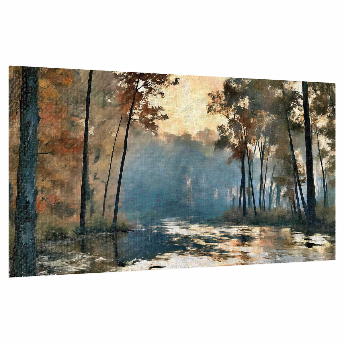 Misty autumn forest painting poster print on a white background