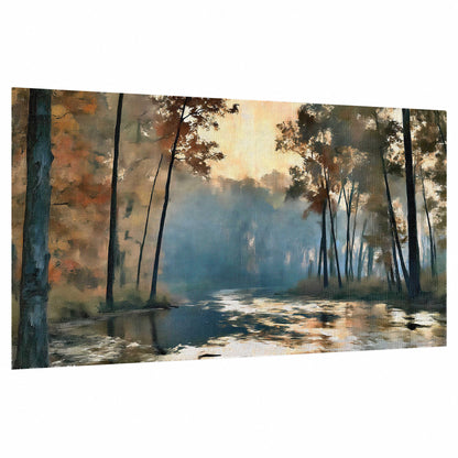Misty autumn forest painting poster print on a white background